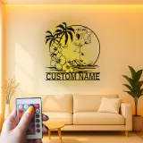 Cartel LED de flamenco personalizado | Arte mural tropical personalizado | Decoración de casa de playa para patio o bar junto a la piscina | Placa de nombre iluminada