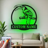 Toucan Metall-Wandkunst mit LED-Licht | Personalisierbares tropisches Vogelschild für Patio & Garten Dekor | Geschenk für Vogel-Liebhaber