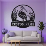 Insegna in metallo LED personalizzata Pelican | Decorazione per casa al mare costiera | Arte murale con silhouette di uccello illuminata | Regalo personalizzato per marina