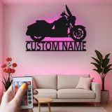 Custom Cruiser Motorcycle LED Sign | Black Metal Wall Art | Personalized Biker Silhouette | Man Cave Decor & Garage Gift for Him