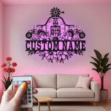 Personalized Tractor Metal Sign with LED | Custom Family Name Art | Farmhouse Living Room Decor | Rustic Farmer Gift