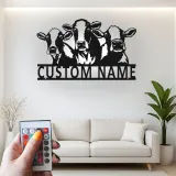 Décoration murale en métal personnalisée avec trio de vaches et rétroéclairage LED - Cadeau de ferme pour une cuisine rustique ou une grange
