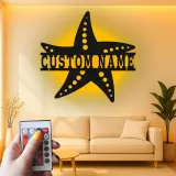 Letrero LED personalizado con estrella de mar | Arte mural de metal | Decoración náutica para casa de playa | Idea de regalo para negocio y hogar costero