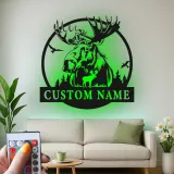 Insegna in Metallo Personalizzata con Alce e LED | Arte Murale Faunistica Personalizzata | Decorazione Rustica per Cabin e Regalo per Amanti della Natura