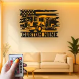 Enseigne personnalisée pour pompier en métal avec LED | Décoration murale personnalisée de camion de pompiers | Cadeau pour pompier pour déco de caserne