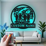 Regalo personalizzato per vigile del fuoco | Decorazione murale LED in metallo con aquila | Insegna con nome su misura per casa e ufficio