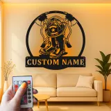 Regalo personalizzato per vigile del fuoco | Arte murale in metallo LED | Insegna con nome personalizzata per stazione o decorazione Man Cave