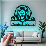Cartel de metal personalizado con luz LED de perro de Terranova, regalo para padres de mascotas, decoración de salón o entrada 1
