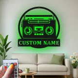 Cartel de metal personalizado con luz LED de boombox, regalo para amantes de la música, decoración retro para sala de juegos