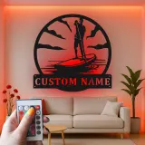 Insegna in metallo LED per Paddle Board | Insegna SUP personalizzata | Decorazione costiera su misura per casa al mare e casa al lago