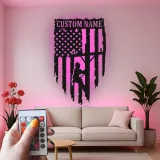 Bandera americana personalizada para liniero | Decoración mural de metal LED para electricistas | Regalo patriótico para trabajador de servicios públicos | Cartel con nombre personalizado
