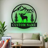 Panneau en métal personnalisé avec élan | Décoration murale LED pour chalet | Cadeau rustique de lodge et de chasseur