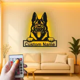 Insegna LED personalizzata con Pastore Tedesco | Arte da parete con nome del cane | Decorazione in metallo retroilluminata per ingresso | Regalo per amanti dei cani