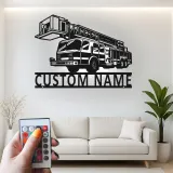 Panneau LED camion de pompiers personnalisé | Décoration murale en métal pour pompier | Décor de caserne | Cadeau pour premier intervenant