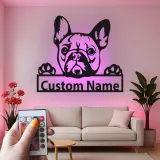 Cartel de metal LED de bulldog francés personalizado Regalo para amantes de los perros Decoración de sala de estar