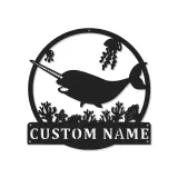 Personalized Narwhal Metal Sign | LED Nursery Night Light | Custom Ocean Theme Wall Art | Kids Room Decor