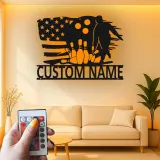 Insegna in metallo personalizzata con luce LED per giocatori di bowling - Regalo personalizzato per appassionati di bowling e decorazione per sale giochi e sport 1