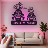Arte de Metal de Motociclismo Padre e Hijo | Cartel Personalizado LED para Papá | Decoración de Silueta de Rider Personalizada