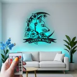Personalized Fox LED Sign | Custom Metal Wall Art with Floral Moon | Boho Wildlife Decor for Nursery or Office | Hand-Crafted Gift