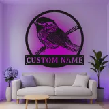 Custom Bird Silhouette Led Light Metal Wall Art Personalized Gift for Bird Lovers Living Room Nature Decor