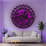 Personalisierte LED-Beleuchtung Metall-Wandkunst mit Zuglok – Geschenk für Zugliebhaber, Dekoration für das Kinderzimmer