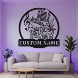 Panneau Métallique Microphone Personnalisé | Décoration Murale Art Déco Rétro | Cadeau Musicien Personnalisé | Décor de Studio de Musique Rétro
