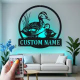 Custom Duck Family Led Light Metal Wall Art Personalized Nature Lover Gift Living Room Wildlife Decor