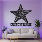 Custom Starfish LED Metal Sign | Personalized Nautical Wall Art | Coastal Beach House & Salon Decor