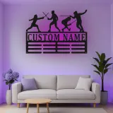 Décoration murale en métal personnalisée - Silhouette d'escrimeur avec rétroéclairage - Cadeau unique pour escrimeur