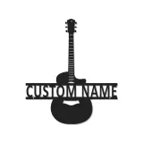 Insegna LED personalizzata a forma di chitarra | Arte murale con nome del musicista | Decorazione in metallo per studio musicale | Regalo per chitarristi