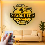 Insegna LED personalizzata per garage | Insegna in metallo su misura con auto classica | Arredo vintage per officina auto | Regalo per man cave
