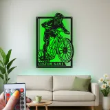 Personalized Mountain Biker LED Sign | Custom Metal Wall Art for Cyclist | Extreme Sports Decor Gift