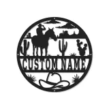 Cartel de metal LED personalizado de vaquero y caballo, regalo western para él, decoración rústica para rancho 3