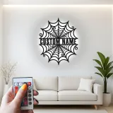 Personalisierte Spinnenweben-Metallschild | Personalisierte Gothic LED-Wandkunst | Gruseliges Halloween-Dekor Geschenk für Zuhause oder Geschäft
