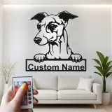 Cartel personalizado con nombre de galgo | Decoración mural de metal con LED | Decoración personalizada para mascotas en la entrada | Regalo para amantes de los perros