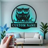 Cartel de búho a medida con luces LED | Decoración mural de metal de búho real personalizado | Decoración salvaje para amantes de la naturaleza | Cartel rústico para cabaña