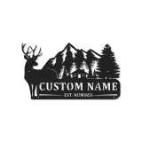 Personalisierte Hirsch-Mountain-Szene LED-Metall-Wandkunst – rustikales Geschenk für die Hütte