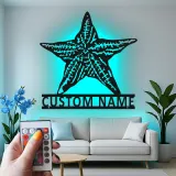 Custom Starfish LED Metal Sign | Personalized Nautical Wall Art | Coastal Beach House & Salon Decor