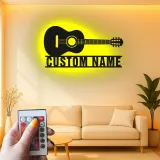 Enseigne guitare en métal personnalisée avec LED | Décoration murale prénom sur mesure pour studio de musique et cadeau musicien | Décor pour guitariste