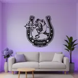 Custom Horse LED Metal Sign | Personalized Horseshoe Cross Wall Art | Equestrian Ranch Decor for Horse Lovers