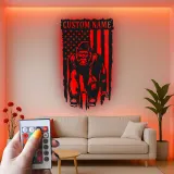Panneau en métal personnalisé gorille | Décoration murale LED drapeau américain | Déco personnalisée pour man cave | Cadeau pour amoureux de la faune