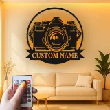 Insegna in metallo LED Camera personalizzata regalo per fotografi decorazione per studio per amanti della fotografia