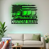 Panneau LED Trucker Personnalisé | Décoration Murale en Métal de Camion Citernes Personnalisée | Décor de Garage Drapeau Américain pour Papa