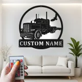 Décoration murale en métal LED personnalisée pour camion semi - Cadeau pour camionneur pour lui, décoration de garage ou de man cave