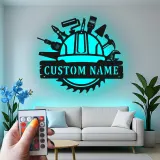 Cartel de metal personalizado con luz LED de herramientas de construcción, regalo personalizado para la decoración de talleres o garajes