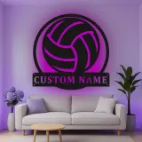 Personalisierte Metall-Wandkunst mit Volleyball und LED-Beleuchtung – Geschenk für Volleyballspieler, Dekoration für Spielzimmer oder Sportbereich