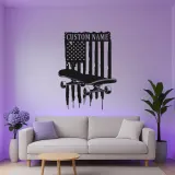 Panneau de nom en skateboard personnalisé | Décoration murale en métal LED | Décor de chambre d'adolescent avec drapeau américain | Cadeau personnalisé pour skateur