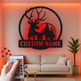 Cartel de metal personalizado con silueta de ciervo y luz LED, regalo para amantes de la naturaleza, decoración rústica para cabañas