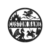 Insegna in metallo LED Drago e Castello Regalo Fantasia per Decorazione Camera Bambini per Amanti dell'Avventura