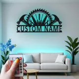 Décoration murale en métal personnalisée avec rétroéclairage LED en forme de lame de scie - Cadeau pour bricoleur, décoration de garage et d'atelier
